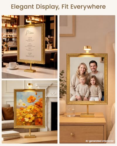 Adjustable Tabletop Easel Stand with Picture Frame Light, Gold | Picture Easels for Display Up to 29" H, Picture Frame Holder, For Art, Photo - color: Light Gold