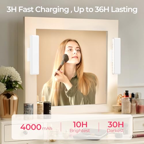 Wireless Vanity Light for Mirror Rechargeable Stick On Makeup Light - color: White