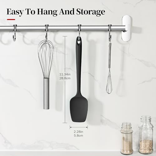 600ºF Heat Resistant Silicone Spoon Spatula for Cooking, Black | High Heat Food Safe Seamless Kitchen Spoonula Scraper for Baking Mixing Scraping Stirring Egg Nonstick Cookware Pan Bowl - color: Black, size: 11.34in - Spoon Spatula