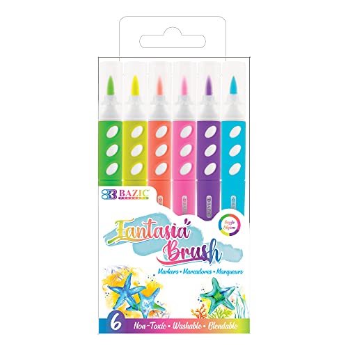 BAZIC PRODUCTS Fantasia Brush Markers, Dual Tip, Washable, 144-Box | brush + 0.4 mm fine tip, fluorescent Fantasia brush markers, non-toxic, lettering, art, journaling - color: Neon Color, size: 24-Pack