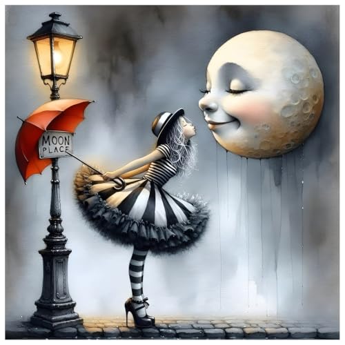 Girl and Moon Diamond Art Kits for Adult diamond painting kits for adults | Cute DIY Diamond Painting Kits 5D Diamond Dots Gem Art Crafts with Tools,Round Full Drill 12x16inch - color: DP04749