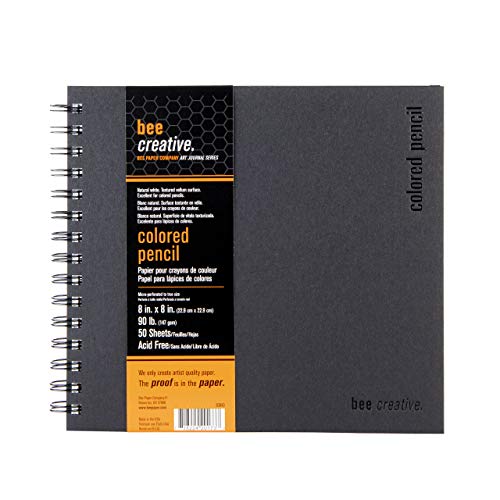 Bee Paper - 8"x 8" Bee Creative Color Pencil Drawing Journal - size: 8-inch x 8-inch, 50 Sheet Art Journal, style: Colored Pencil Art Journal