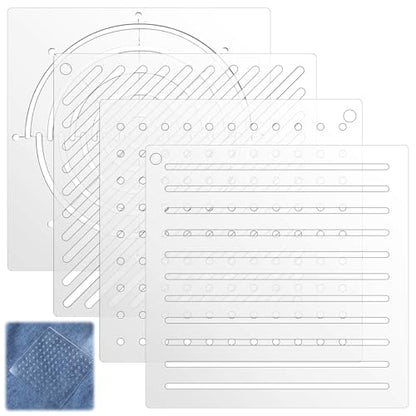 Acrylic Sashiko Stencil 4 Pcs Dots Lines Arcs Slashes 4.7 x 4.7 Inch