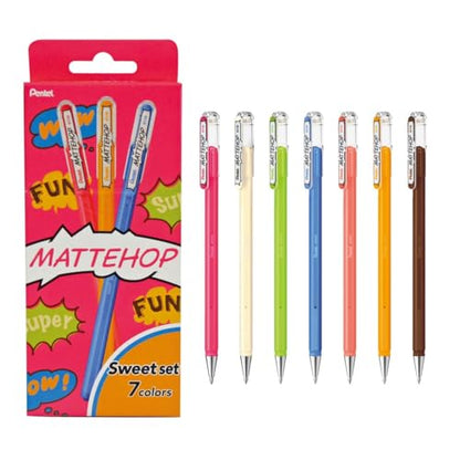 Pentel Matte Hop Sweet Color Ballpoint Pen, 7 Colors, K110-V7STB - color: 7 Colors Sweet