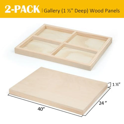 2 Pack 24x40'' Unfinished Gallery Birch Wood Canvas Panels | 1 1/2’’ Deep Wood Canvas, Cradle Boards for Painting, Acrylic Pouring, Art, Crafts, Epoxy Resin, Laser Engraving Cutting - size: 24*40 2 Pack