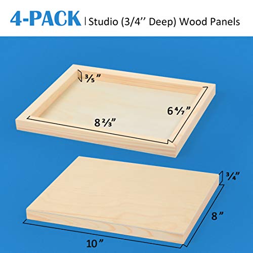 4 Pack 8x10’’ Unfinished Birch Wood Panels Kit for Painting | Studio 3/4’’ Deep Wooden Canvas, Cradle Boards for Acrylic Pouring, Art, Crafts, Epoxy Resin, Laser Engraving Cutting - size: 8'' x 10'' Studio