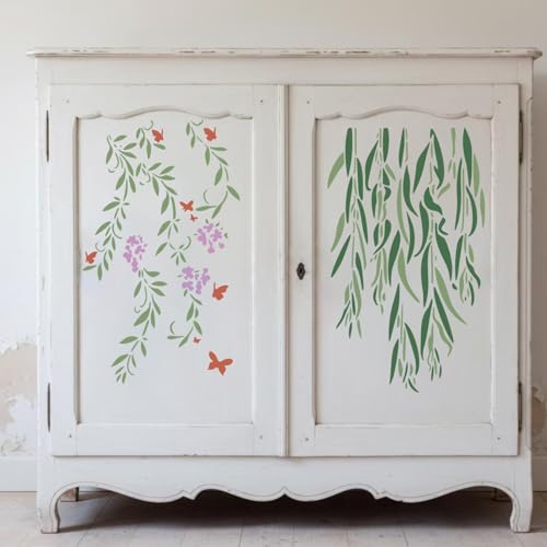 Large Flower Stencils 14" Vine Stencil | Reusable Leaf Branch Stencils for Wall Crafts Canvas Furniture Wood - style: Vine