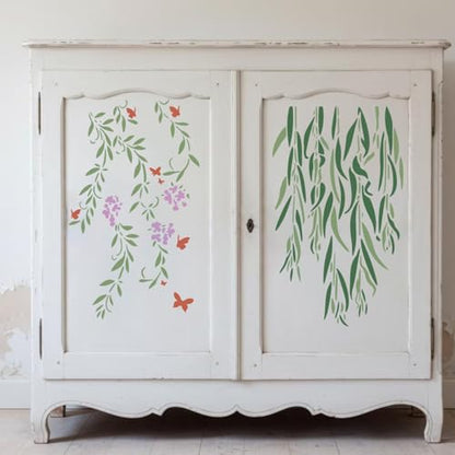 Large Flower Stencils 14" Vine Stencil | Reusable Leaf Branch Stencils for Wall Crafts Canvas Furniture Wood - style: Vine