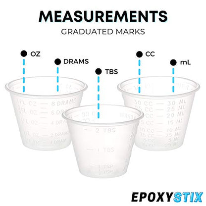 [1000 Pack - 1oz] Epoxy Resin Mixing/Medicine Cups with 400 Bonus Mixing Sticks - 1 Ounce Graduated Plastic Cups (10 Sleeves) - EpoxyStix - size: 1000ct with 400 Stir Sticks