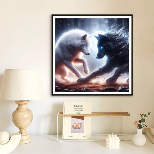 FHBUBPUP Wolf Diamond Art Kits for Adults, Diamond Painting Kits for Beginners - DIY Full Drill Round Dot Gem Art, Craft Gift Suitable for Home Wall Decoration 12×12Inch