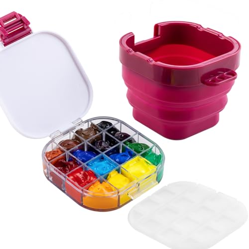 Falling in Art 16 Wells Airtight Paint Palette with Lid, Red - color: Red