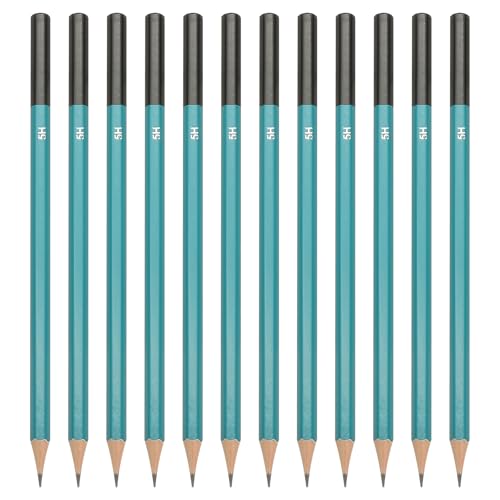 PATIKIL 5H Drawing Pencils for Sketching, 12PCS Sketch Pencils for Drawing Art Pencils Graphite Wood Pre-sharpened for Drawing Sketching Artist, Hexagonal, Black Refill, Green/Black Pole - style: 5H