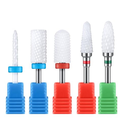 MelodySusie 5Pcs Ceramic Nail Drill Bits Set, 3/32" Acrylic Gel Nail File Bits for Manicure Pedicure Cuticle Polishing - color: 1 Coarse, 2 Medium and 2 Fine, size: 5 Piece Set