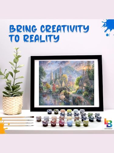 Ledgebay Paint by Numbers Kit for Adults, 16x20 Unframed Canvas - color: Mountain Village, size: 16" x 20" Unframed