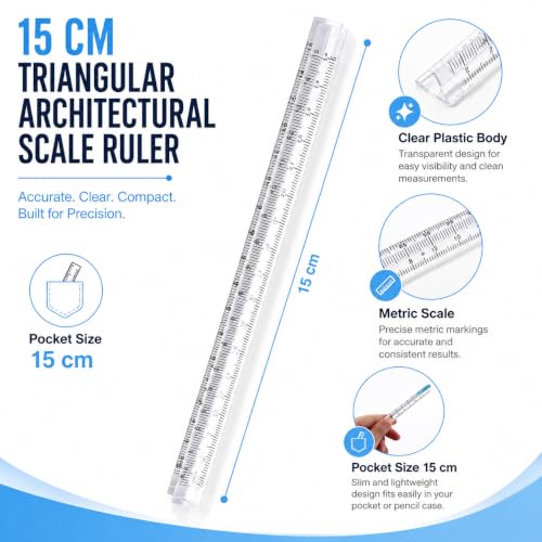 Triangle Ruler Set, Small Architectural Scale Ruler Pocket Size Ruler Metric Ruler Plastic Clear Ruler Triangle Ruler Drafting Tools Office, Drafting Tools for Office and School(15CM) ﻿