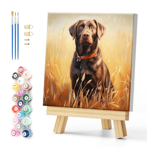 Natuyalo Paint by Numbers Kit for Adults Beginner with Frame Easy Acrylic Painting on Canvas 12x12 Inch Framed Paint By Number Kits with Paints and Brushes, Black Dog in Rice Field - color: Color-07