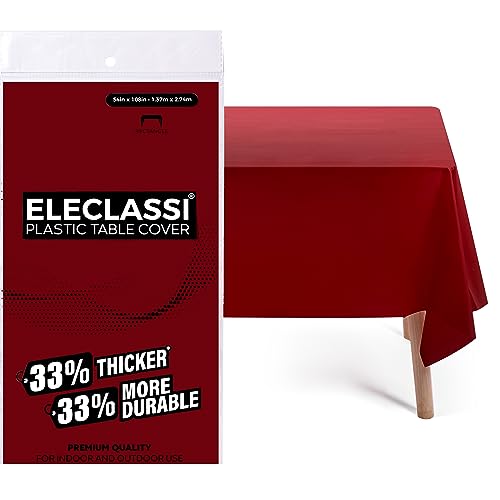 Eleclassi Burgundy 12 Pack Premium Disposable Plastic Tablecloth 54 x 108 in - Plastic Table Cloth Disposable Tablecloth for Rectangle Table Up to 8 Feet - color: Burgundy, size: 12 Pack Rectangle