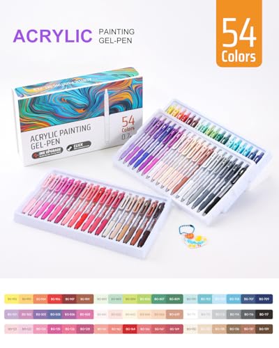 Acrylic Gel Pens for Coloring, 54 Colors Retractable Colored Pens | 0.7mm Tip , Premium Gift Box Set, Perfect for Coloring, Writing, Drawing, Journaling, Note Taking, Black & White Paper - color: 54 colors