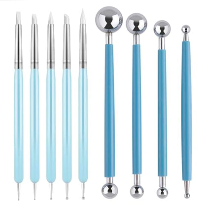 UUSYCUN 9PCS Sculpting Clay Dotting Tools, Dotting Tools for Painting Mandalas, 2-Way Ball Stylus Clay Tools for Embossing, Sculpting, Shaping, Nail Art, Polymer Clay, Pottery Crafts, Rhinestone, Rock - color: Silicone-9PCS