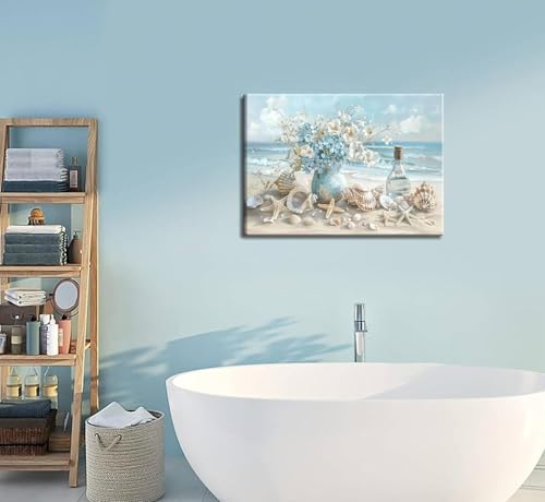 Clendo Beach Paint by Numbers Kit for Adults- Flower Coastal Adult Paint by Number Kits on Canvas, DIY Beach Scene Acrylic Oil Number Painting Kits Arts Crafts for Adults(16 x 20 Inch) - color: MT22665