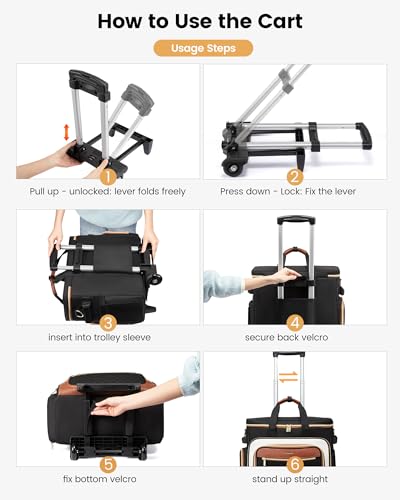 LOVEVOOK Rolling Teacher Bag, Laptop Tote with Detachable Dolly | Fits 17.3 Inch Laptop, Detachable Dolly, Large Rolling Tote Bag for Teacher Office Work Nurse, Adjustable Handle - color: Quilted-Black-beige-brown