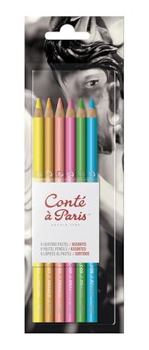 Conté à Paris Pastel Pencils with 6 Count Assorted Bright Colors | Highly Pigmented Lead, Unique Velvety Finish, Ideal for Portraits, Life Drawing & General Silhouette Work, Blendable - style: 6 Count - Bright