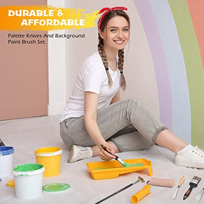 CHENGU 5 Piece Paint Knives Palette Knife Set with Fan Brush for Oil Canvas