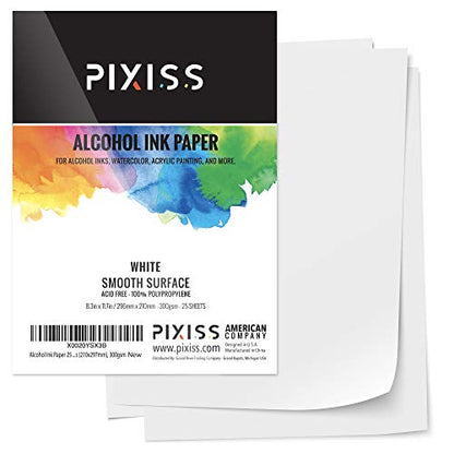 White Alcohol Ink Paper - 100 Sheets Pixiss Heavy Weight Art Paper for Alcohol Ink & Watercolor - Synthetic Paper A4 8x12 inches, 300gsm - size: 4 Pack | 100 Sheets