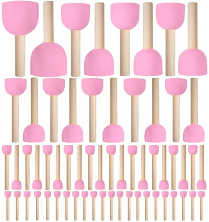 60 Pcs Pink Round Paint Sponges Set, 5 Sizes Sponge Brushes for Painting, Sponge Paint Brushes for Acrylic Painting, Wooden Handle Craft Sponges for DIY, Crafts and Kids Arts - style: 60 Pcs Pink