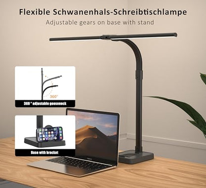 Double Head LED Desk Lamp, Architect Desk Lamps for Home Office, 24W Brightest Workbench Office Lighting-5 Color Modes and 5 Dimmable Eye Protection Modern Desk Lamp (Black-Desktop, Big) - color: Black-Desktop