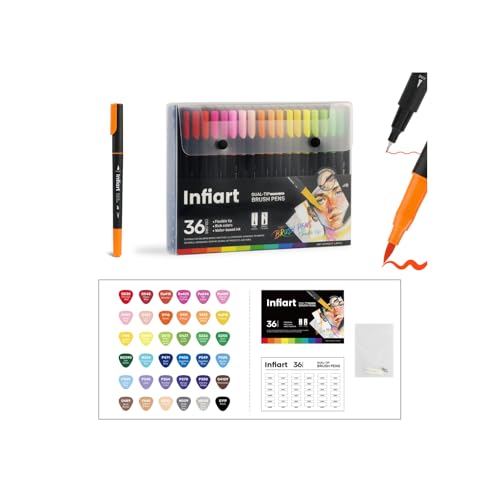 36 Colors Dual Tip Paint Markers, Water-Based Pen with Fine Tip and Brush Tip, Art Pens for Coloring Books, Calligraphy, Sketching, Journaling, Drawing for Adults Art Supplies and DIY Crafts - color: 36 Colors