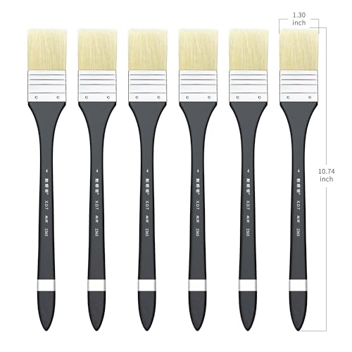 XDT#2365 Hake Artist Paint Brush 6 Piece Set #1.3in, Medium Stiff Hog Bristle Paint Brushes for Acrylic Painting, Acrylic Oil Watercolor - size: #1.3 6Pc