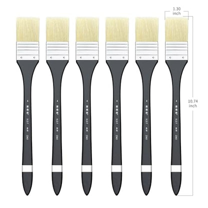 XDT#2365 Hake Artist Paint Brush 6 Piece Set #1.3in, Medium Stiff Hog Bristle Paint Brushes for Acrylic Painting, Acrylic Oil Watercolor - size: #1.3 6Pc