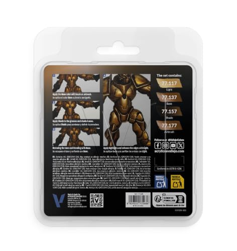 Vallejo - Arcane Gold Set, True Metallic Metal, 4 Bottles x 0.6 fl.oz. - color: Arcane Gold