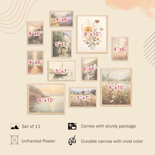 KBKBART 11pcs Vintage Wall Art Prints, Neutral French Country Decor, Vintage Landscape Canvas Paintings, Italian Countryside Autumn Wildflower Decor Poster Pictures for Bedroom-UNFRAMED - color: Vintage