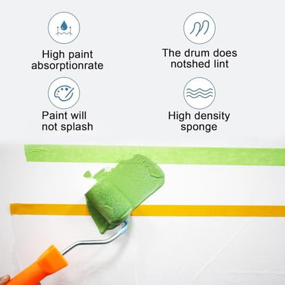 15 Pieces Paint Roller Cover, 6 inch Foam Roller Brushes | High Density Foam Paint Rollers, Mini Paint Roller Kit for Painting Walls, Ceilings, Cabinets, Cupboards, Doors - size: 6",15pcs
