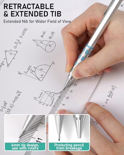 Nicpro Blocky Gear Metal Mechanical Pencil Set with Leather Case | 40PCS Art Drafting Pencil 0.5/0.7/0.9/2mm Lead Pencil with 352PCS (HB 2H 4H 2B 4B 6B Color) Lead Refill for Sketching Drawing - style: 6 PACK with Leather Bag