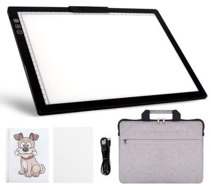 YINGWOND Rechargeable A4 LED Light Pad with Padded Case, Tracing Light Box w/Riser Stands and Paper Clip, 6 Levels of Brightness, Type-c Cable, Wireless Diamond Painting Light Board - style: Rechargeable-A4 Black+Padded case