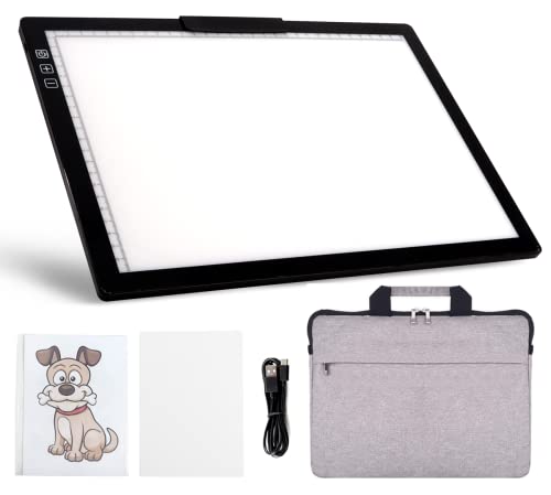YINGWOND Rechargeable A4 LED Light Pad with Padded Case, Tracing Light Box w/Riser Stands and Paper Clip, 6 Levels of Brightness, Type-c Cable, Wireless Diamond Painting Light Board - style: Rechargeable-A4 Black+Padded case