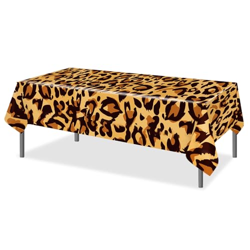 1Pc Leopard Print Party Plastic Tablecloth 54 x 87 Inch Long Table Cover, Jungle Animal Wild Leopard Texture Wedding Baby Shower Party Holiday Dinner Picnic Tablecloth for Kitchen Event Use - color: Leopard Print