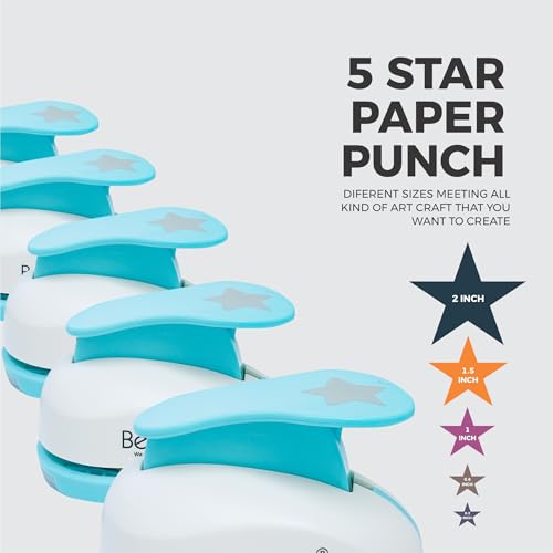 BearBoss 5 Star Paper Punch, Handmade Scrapbook Paper Puncher, Different Size of Scrapbooking Punches Crafting Designs for Office Supplies, Card Making, DIY Albums Photos, Classic White - color: 5 Star Paper Punch