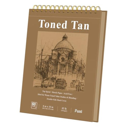 Fuxi Toned Sketchbook 8x10, 60 Sheets Spiral Bound Artist Sketch Pad - Perfect Art Gift for Artists, Students & Professionals. - color: Toned Tan, size: 10" x 8" (Pack of 1)