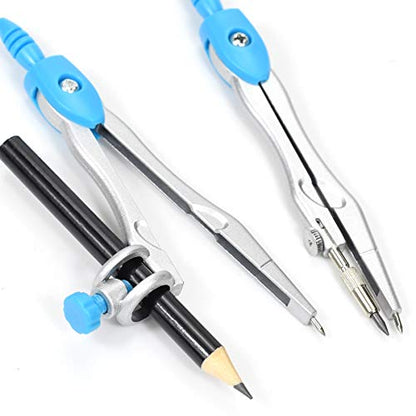Vobou 10 pcs Math Geometry Set Student Supplies,Compass Kit Set (Blue） | Shatterproof Storage Box,Rulers,Protractor,Compass,Eraser,Pencil Sharpener,Lead Refills,Pencil,for School and Drawing - color: Blue-01