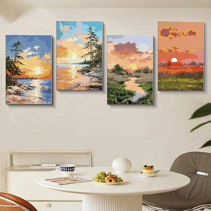 4 Pack Framed Paint by Numbers Kit for Adults with Wooden Easel 8x12 Inch - color: FOP4P-02