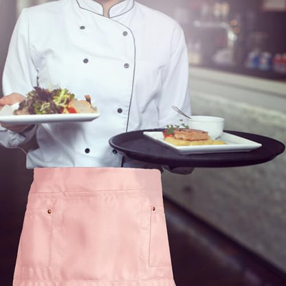 Server Apron with 5 Pockets - Rivet buckle Unisex Short/Half Waiter Waist Short Apron - color: Pink 2 Pack