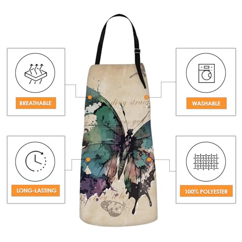 2 PC Aprons Stripe Durable Adjustable Bib with Pockets Apron for Women Men Lovers Chef Home Kitchen Cooking Garden - color: Brown Green