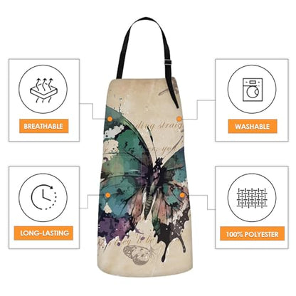 2 PC Aprons Stripe Durable Adjustable Bib with Pockets Apron for Women Men Lovers Chef Home Kitchen Cooking Garden - color: Brown Green