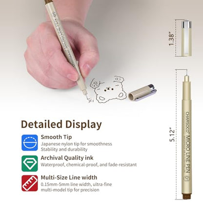 01 Micro Pen, 6 Pack Brown Fine Point Pen with Waterproof Archival Ink, 0.25mm Fineliner Ink Pens for Artist Illustration, Sketching, Anime, Manga, Technical Drawing and Scrapbooking-fan - color: Brown