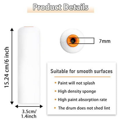 8 Pieces 6 inch Foam Paint Roller Cover with 2 Frame Set | High Density Foam Paint Roller Covers, Mini Paint Roller Kit for Painting Walls, Ceilings, Cabinets, Cupboards, Doors - size: 6",8pcs