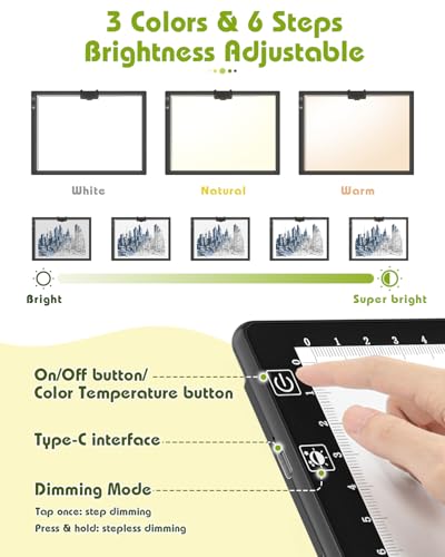 Gickbusus A3 Light Pad for Diamond Art, Rechargeable LED Board with Stand | Diamond Art Light Board with Clip, 6-Angle Stand, Dimmer, 14.8"×10.6" Work Area for Drawing & Sketching
